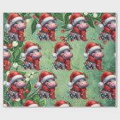 Hippo kerstthema voor Dierenvrienden Cadeaupapier (Vlak)