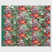 Hippo kerstthema voor Dierenvrienden Cadeaupapier (Vlak)