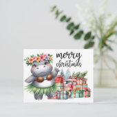 Hippo kerstthema voor Dierenvrienden Feestdagenkaart (Staand voorkant)