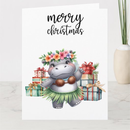 Hippo kerstthema voor Dierenvrienden Kaart (Voorkant)