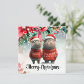 Hippo kerstthema voor Dierenvrienden Kaart (Staand voorkant)
