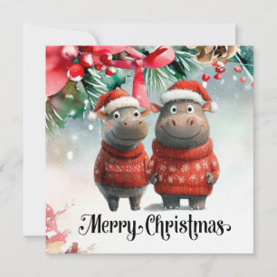 Hippo kerstthema voor Dierenvrienden Kaart