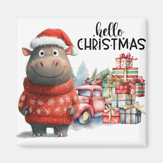 Hippo kerstthema voor Dierenvrienden Magneet (Voorkant)