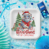 Hippo kerstthema voor Dierenvrienden Papieren Bordje (Feest)