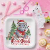 Hippo kerstthema voor Dierenvrienden Papieren Bordje (Feest)