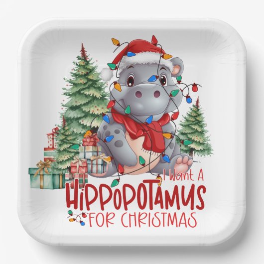 Hippo kerstthema voor Dierenvrienden Papieren Bordje (Voorkant)