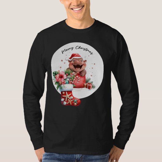 Hippo kerstthema voor Dierenvrienden T-shirt (Voorkant)