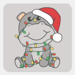 Hippo Kerstwinterdieren Hippos Square Stick Vierkante Sticker