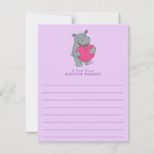 Hippo Kind Cute Valentijnsdag Briefpapier Kaart (Voorkant)