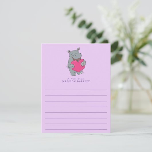 Hippo Kind Cute Valentijnsdag Briefpapier Kaart (Staand voorkant)