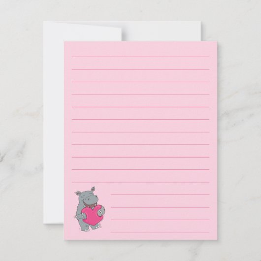 Hippo Kind Cute Valentijnsdag Briefpapier Kaart (Achterkant)