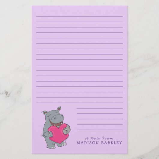 Hippo Kind Cute Valentijnsdag Stationery Briefpapier (Voorkant)