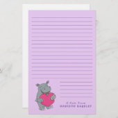 Hippo Kind Cute Valentijnsdag Stationery Briefpapier (Voorkant / Achterkant)
