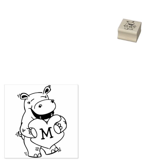 Hippo Kind Leuke Valentijn Monogram Initiaal Rubberstempel (Gestempeld)