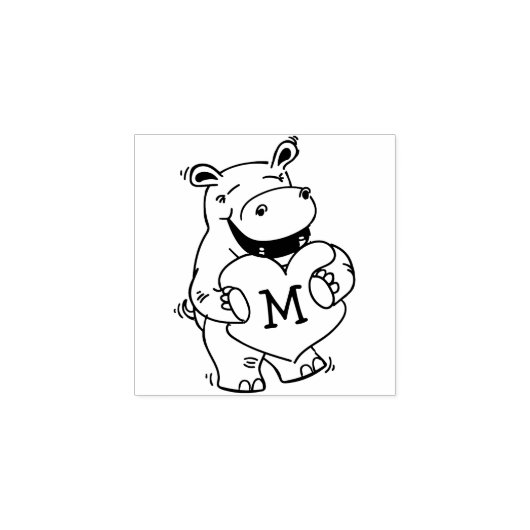 Hippo Kind Leuke Valentijn Monogram Initiaal Rubberstempel (Afrduk)
