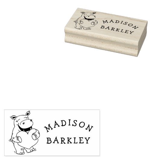 Hippo Kind Leuke Valentijnsdag Naam Rubberstempel (Gestempeld)