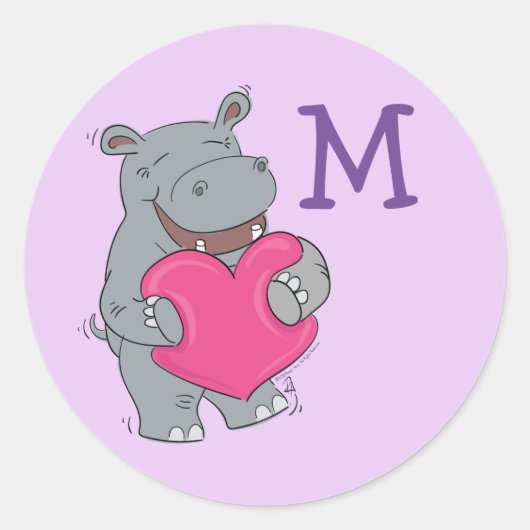 Hippo Kind Schattige Valentijns Naam Envelopzegel Ronde Sticker (Voorkant)