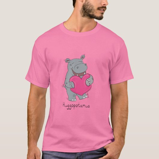 Hippo Knuffels Valentijn's Day Mannen Tshirt Roze (Voorkant)