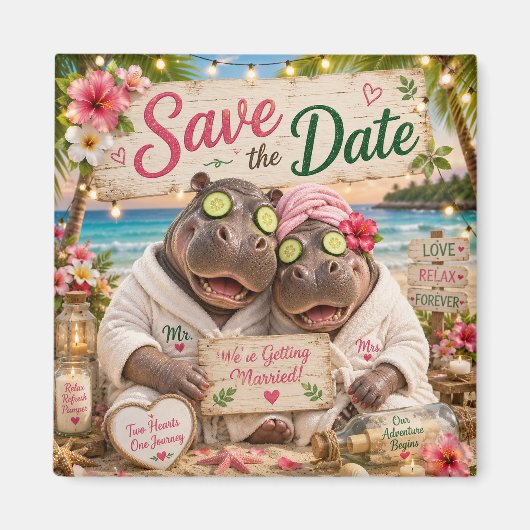 Hippo Koppel Tropisch Spa Save the Date Magneet (Voorkant)