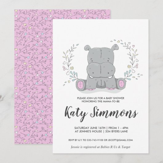 Hippo Love Baby shower Invitation Kaart (Voorkant / Achterkant)