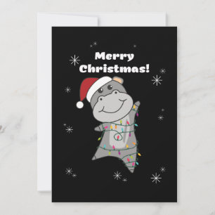 Hippo Merry Christmas Winter Animals Hippos Adult Feestdagenkaart