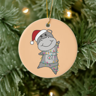 Hippo Merry Christmas Winter Animals Hippos Adult Keramisch Ornament
