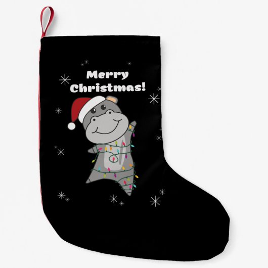 Hippo Merry Christmas Winter Animals Hippos Adult Kleine Kerstsok (Voorkant)