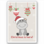 Hippo Merry Christmas Winter Animals Hippos Sticke Sticker<br><div class="desc">The hippo to softness with fair lights. Funny animals with gifts and snow to the holidays. Also funny for Christmas in July. Hippos are sweet animals and perfect for Christmas.</div>