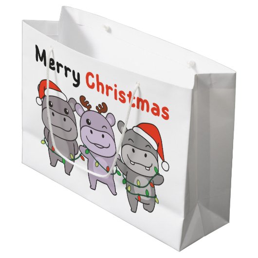 Hippo Merry Kerstmis Cute Dogs Holiday Groot Cadeauzakje (Voorkant Gekanteld)