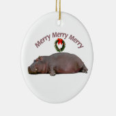 Hippo Merry Kerstmis Keramisch Ornament (Rechts)