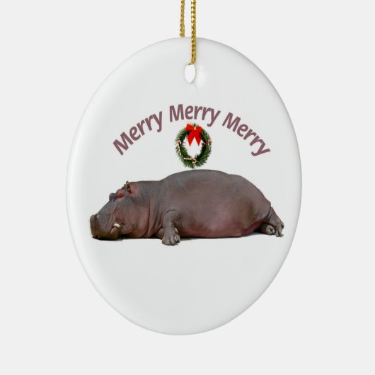 Hippo Merry Kerstmis Keramisch Ornament (Rechts)