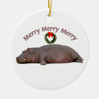 Hippo Merry Kerstmis Keramisch Ornament