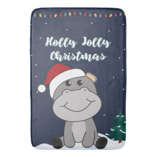 Hippo Merry Winter Animals Hippos Bath M. Badmat