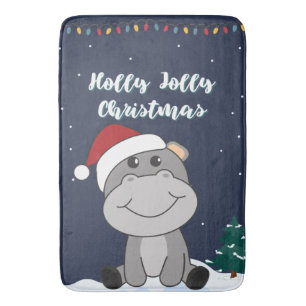 Hippo Merry Winter Animals Hippos Bath M. Badmat