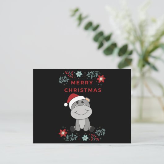 Hippo Merry Winter Animals Hippos Briefkaart (Staand voorkant)