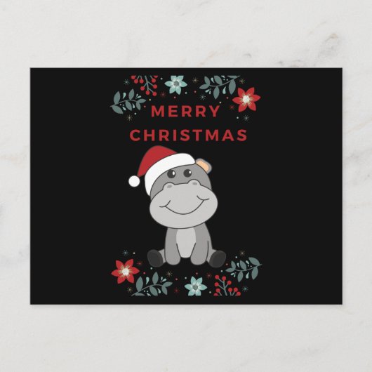 Hippo Merry Winter Animals Hippos Briefkaart (Voorkant)
