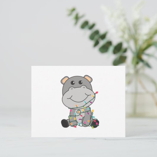 Hippo Merry Winter Animals Hippos Briefkaart (Staand voorkant)