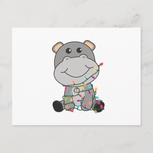 Hippo Merry Winter Animals Hippos Briefkaart (Voorkant)