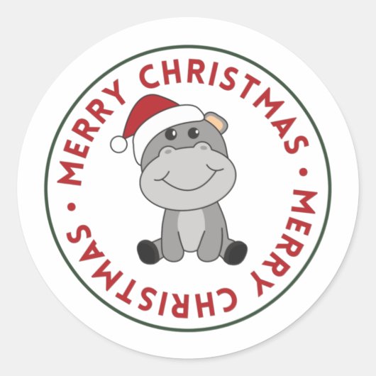 Hippo Merry Winter Animals Hippos Classi Ronde Sticker (Voorkant)