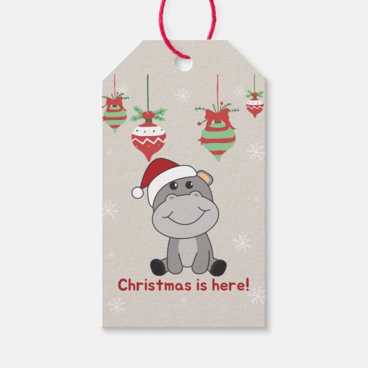 Hippo Merry Winter Animals Hippos Gift T Cadeaulabel (Voorkant)