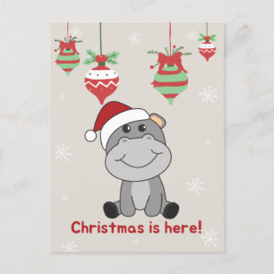 Hippo Merry Winter Animals Hippos Holida Feestdagenkaart