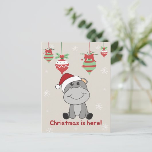 Hippo Merry Winter Animals Hippos Holida Feestdagenkaart (Staand voorkant)