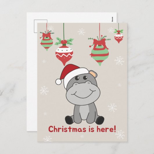 Hippo Merry Winter Animals Hippos Holida Feestdagenkaart (Voorkant / Achterkant)