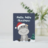 Hippo Merry Winter Animals Hippos Holida Feestdagenkaart (Staand voorkant)
