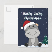 Hippo Merry Winter Animals Hippos Holida Feestdagenkaart (Voorkant / Achterkant)
