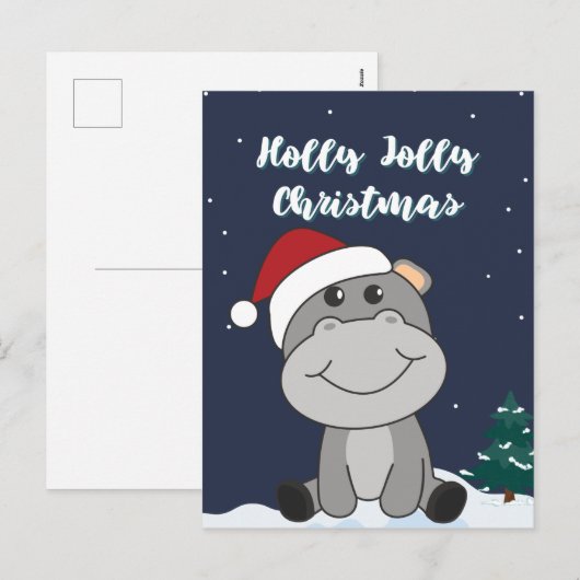 Hippo Merry Winter Animals Hippos Holida Feestdagenkaart (Voorkant / Achterkant)