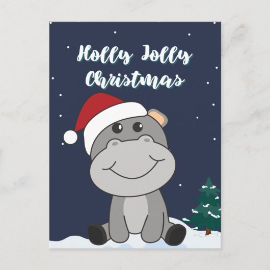 Hippo Merry Winter Animals Hippos Holida Feestdagenkaart (Voorkant)