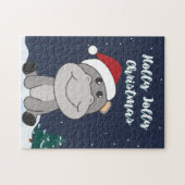 Hippo Merry Winter Animals Hippos Jigzaag Legpuzzel (Horizontaal)
