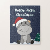 Hippo Merry Winter Animals Hippos Jigzaag Legpuzzel (Verticaal)