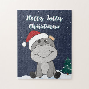 Hippo Merry Winter Animals Hippos Jigzaag Legpuzzel